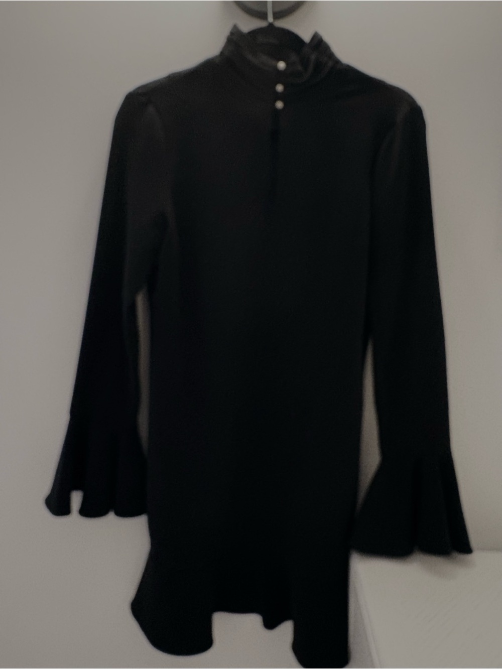 INTERMIX Black Ruffle Cuff Mock Neck Tunic